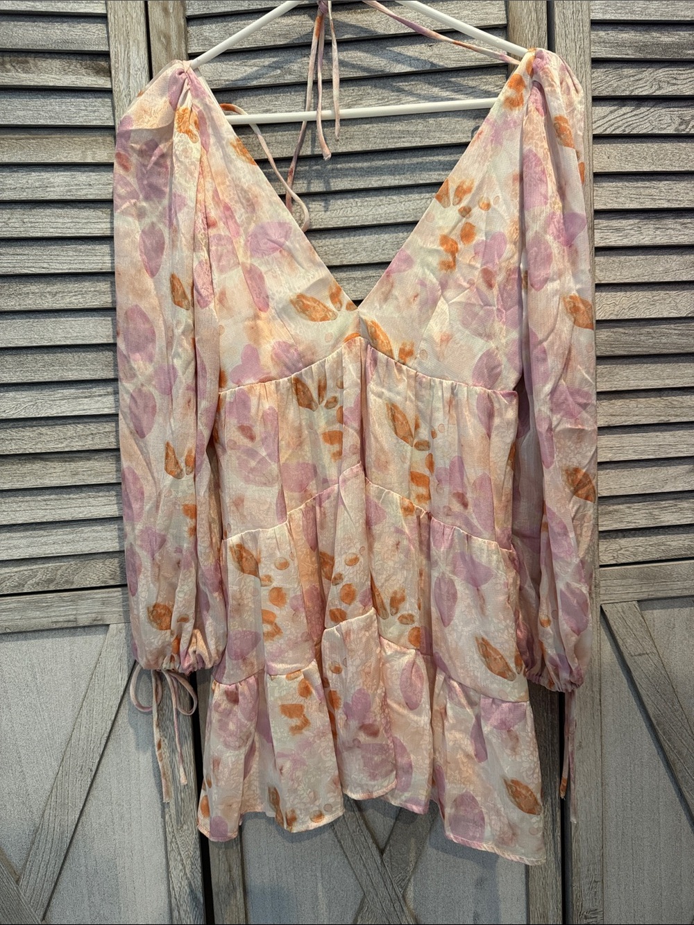 House of Harlow 1960 Lightweight Floral Tiered Tunic Dress in Soft Pink & Peach